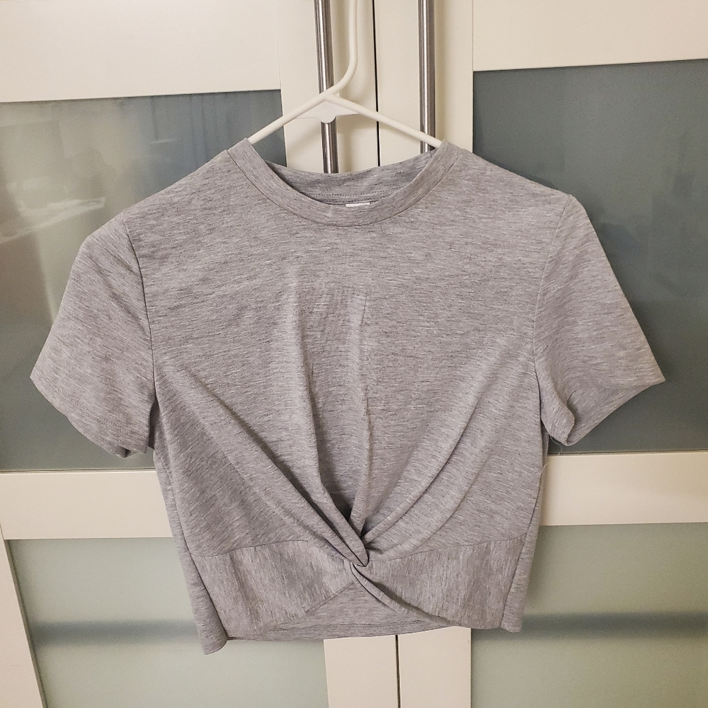 Grey Crop Top Knotted In Front